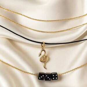 Wild Fable Gold, Black Dice Snake Charm Necklace Trio Layered Trendy Jewelry Set